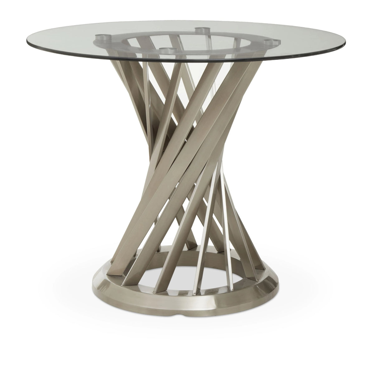 Boston Round Glass Dining Table with Silver Hourglass Base