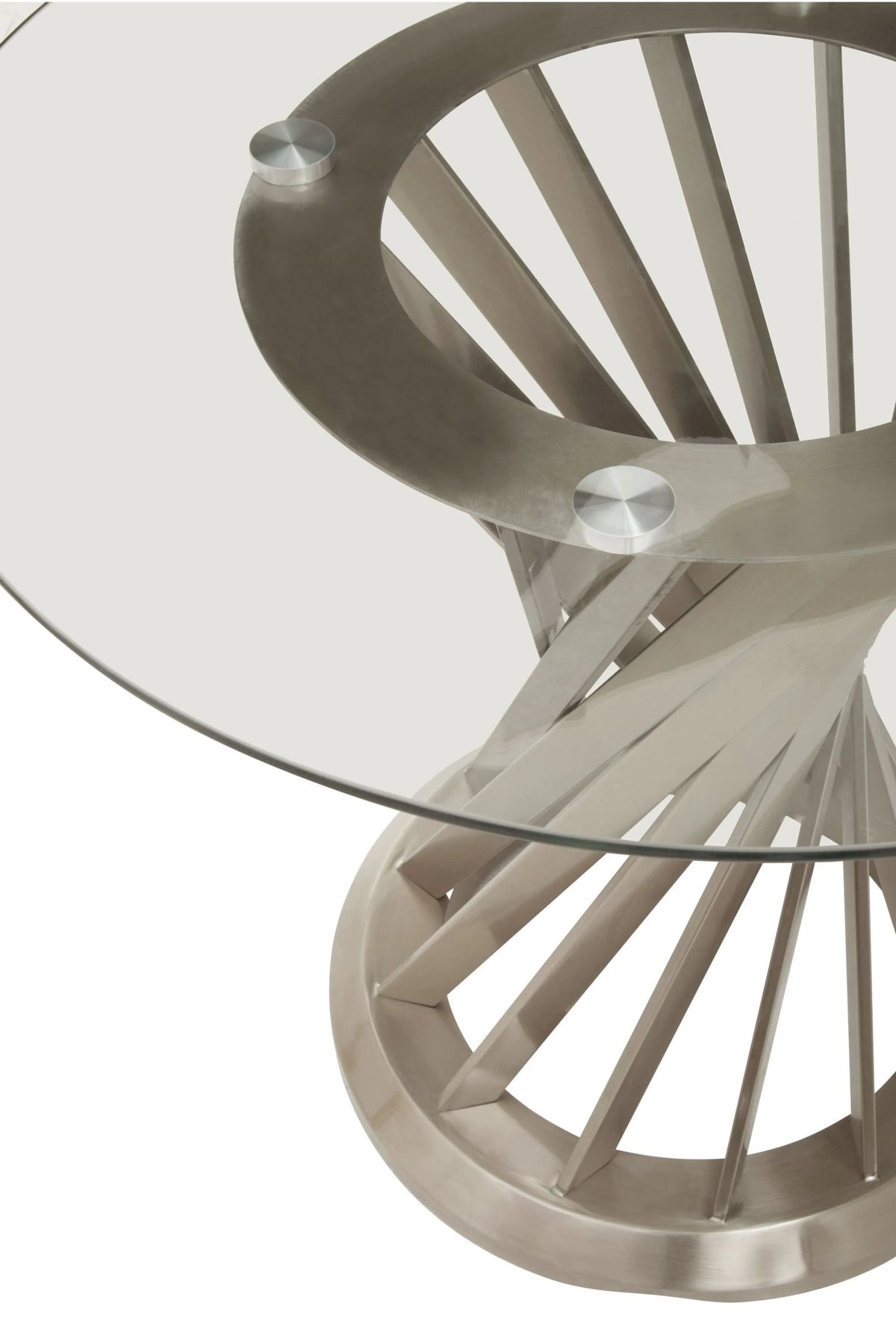 Boston Round Glass Dining Table with Silver Hourglass Base