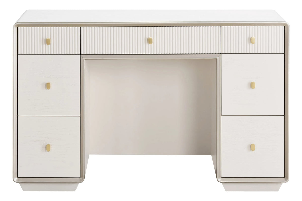 Rye Wood Veneer Seven Drawer Dressing Table #colour_ivory
