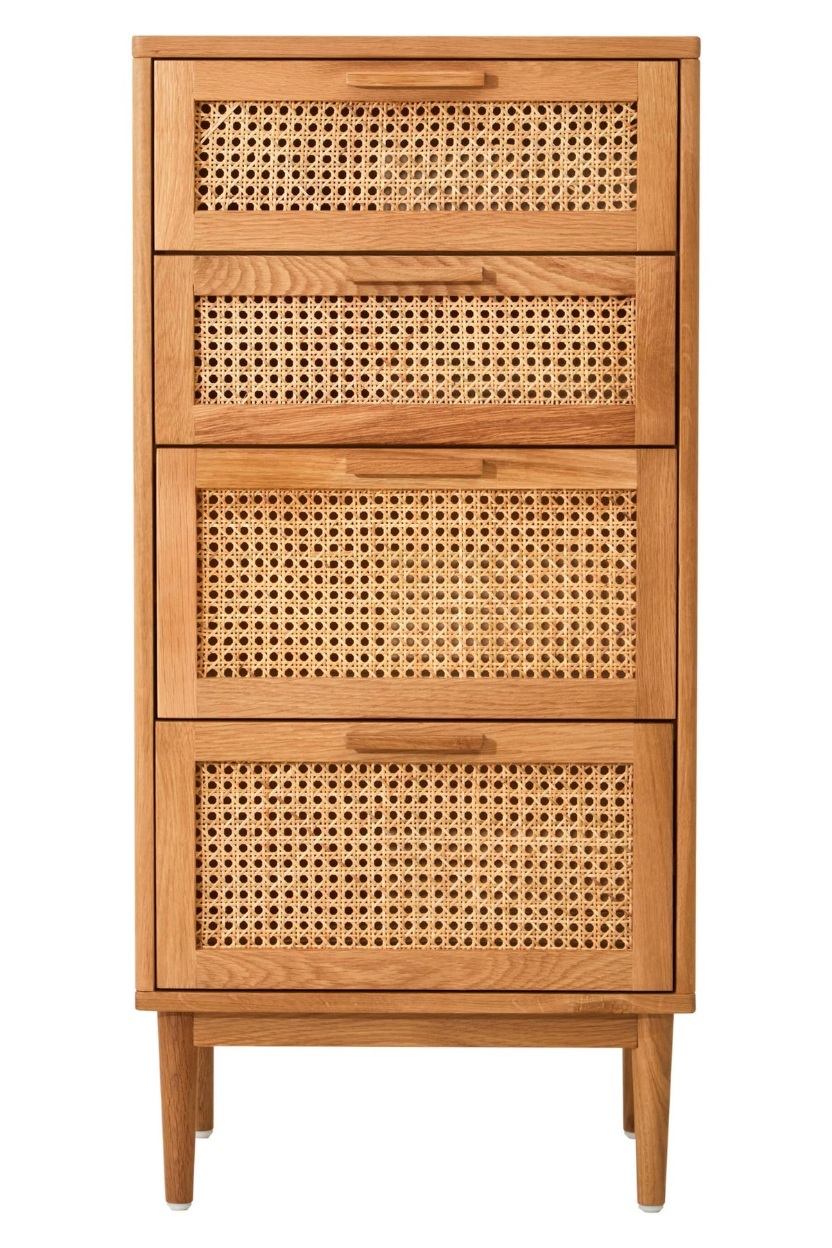 Cannes Rattan and Oak Wood Chest of Four Drawers