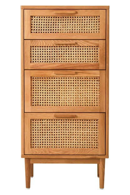 Cannes Rattan and Oak Wood Chest of Four Drawers