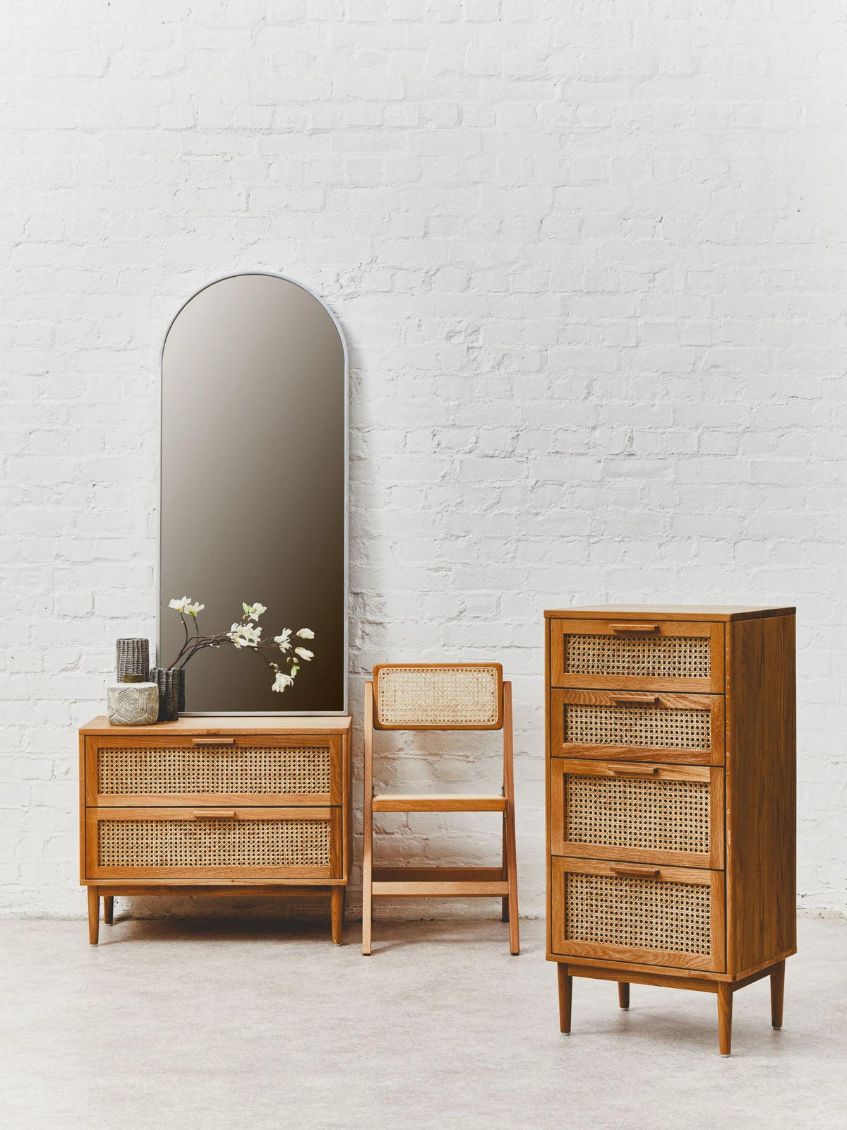 Cannes Rattan and Oak Wood Chest of Four Drawers