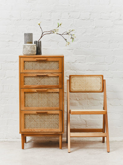 Cannes Rattan and Oak Wood Chest of Four Drawers