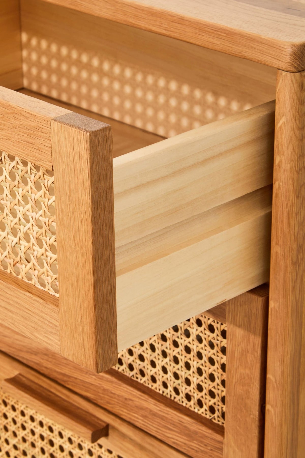 Cannes Rattan and Oak Wood Chest of Four Drawers
