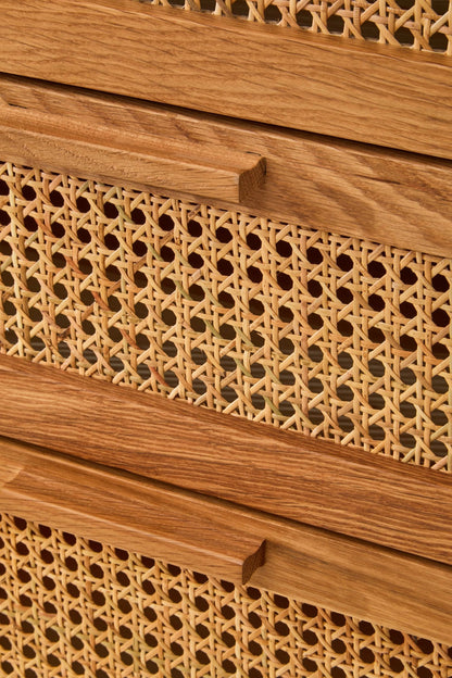 Cannes Rattan and Oak Wood Chest of Four Drawers