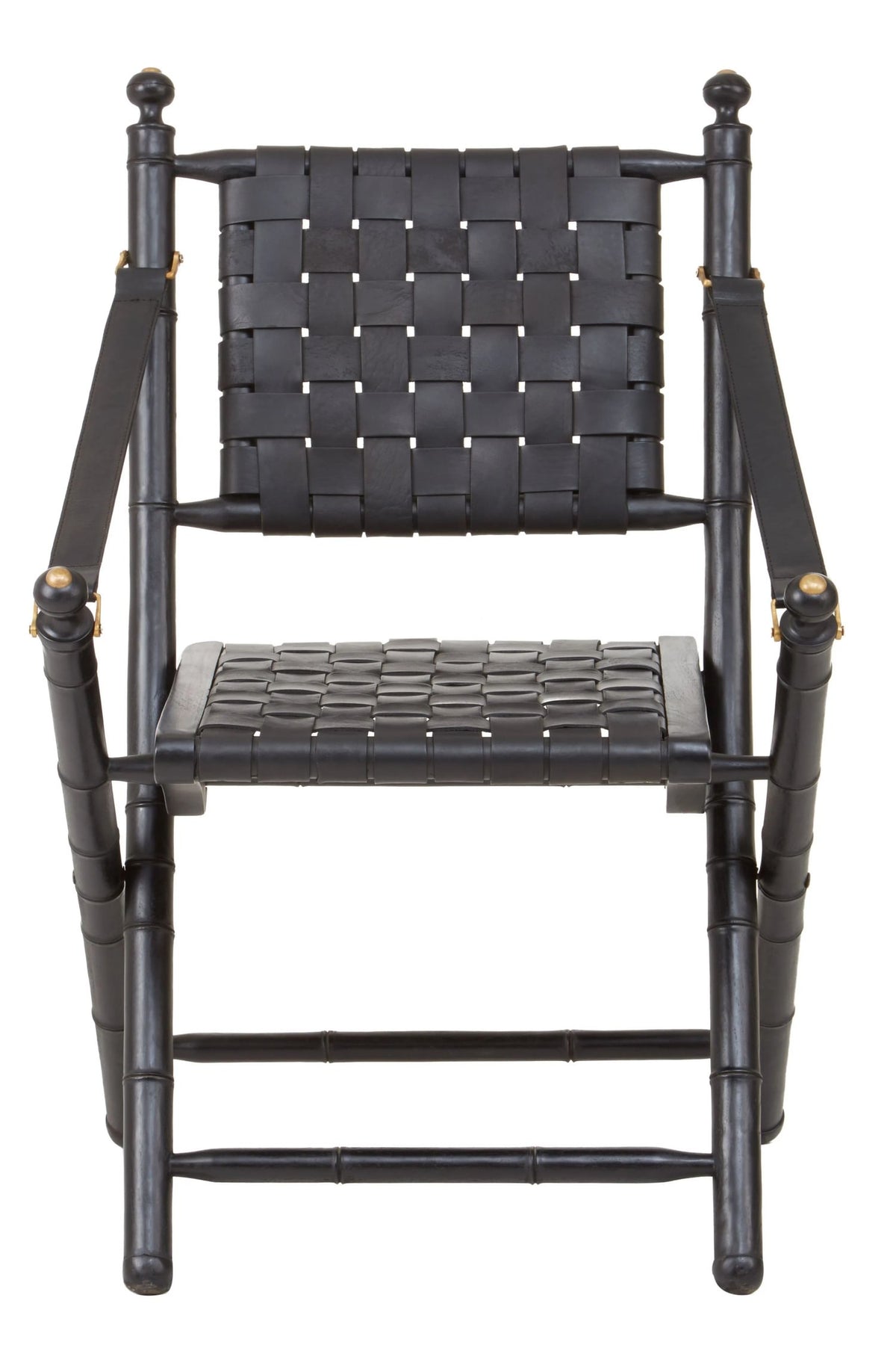 Seville Woven Leather and Teak Wood Chair #colour_black