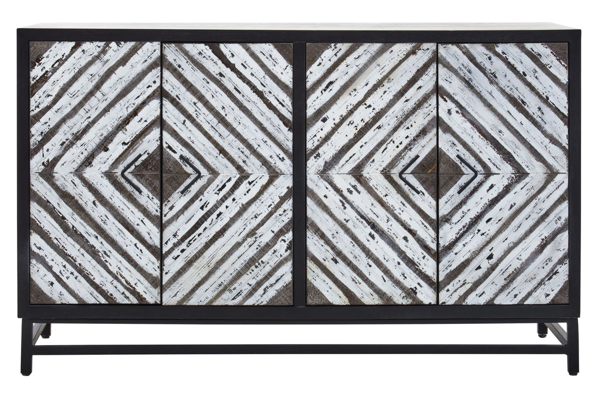 Canterbury Black Rustic Chevron Four Door Sideboard