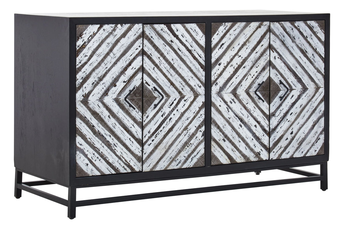 Canterbury Black Rustic Chevron Four Door Sideboard