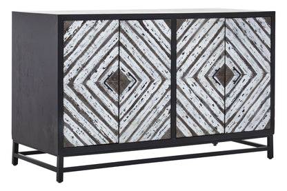 Canterbury Black Rustic Chevron Four Door Sideboard