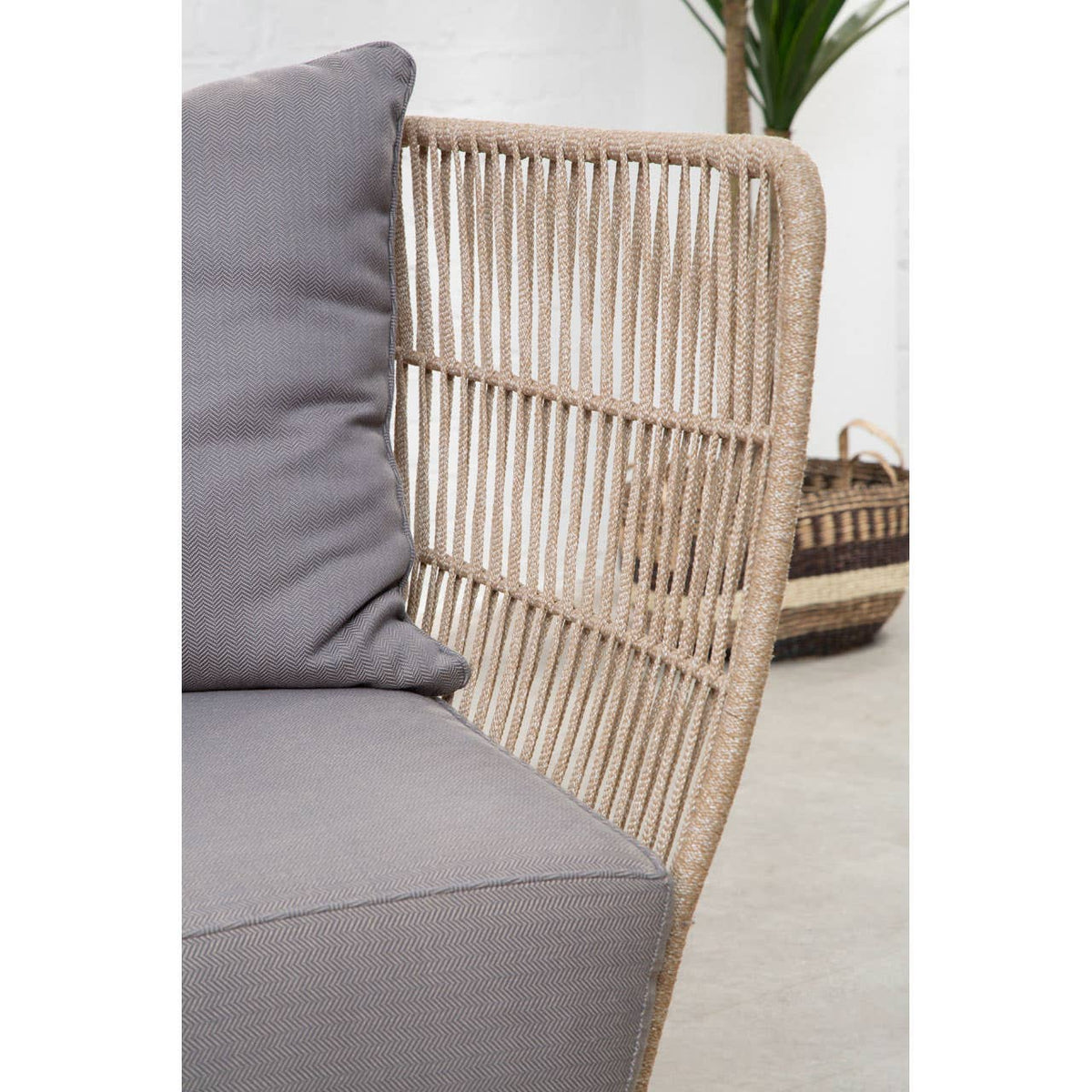 Bristol Woven Rope 2 Seater Sofa with Grey Cushions