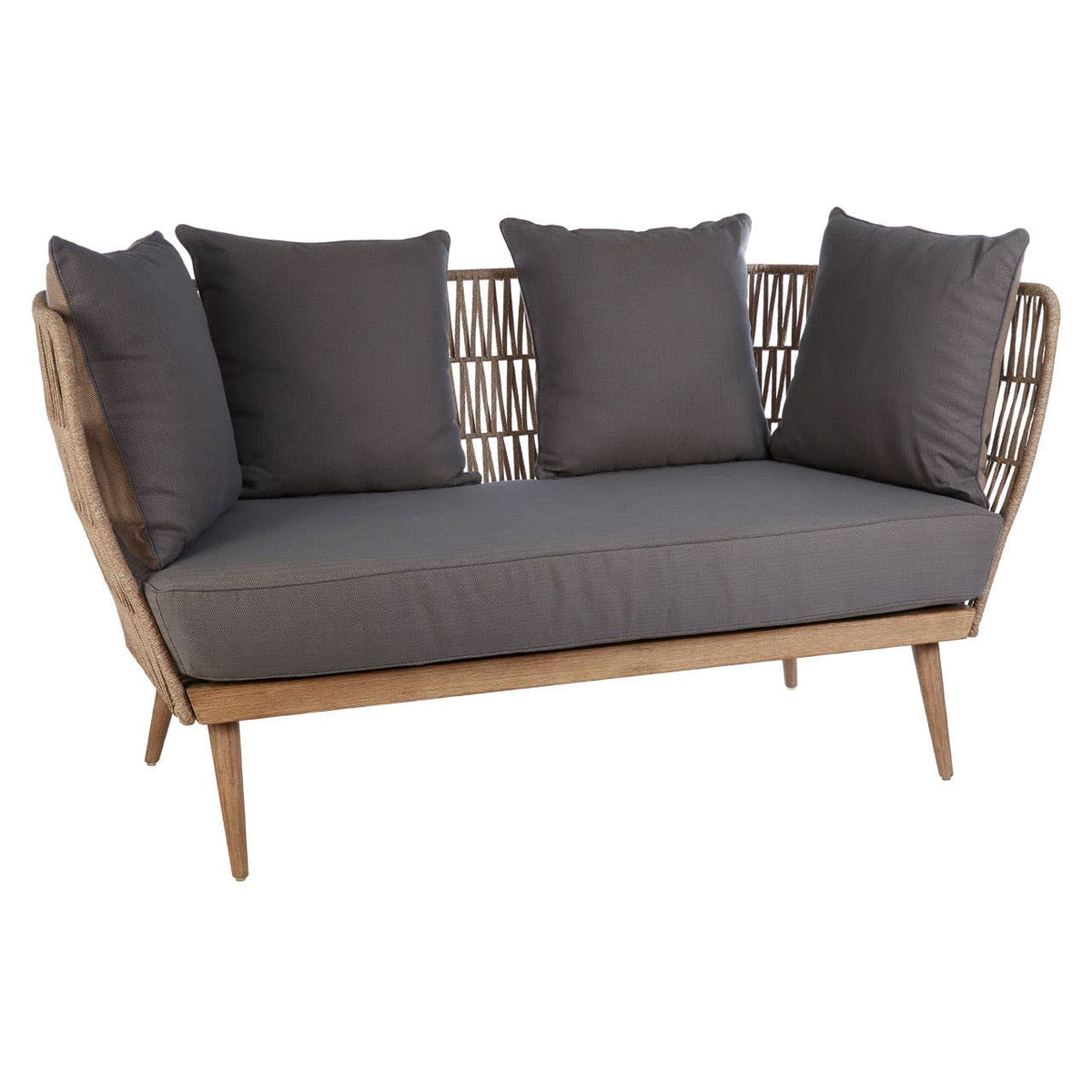 Bristol Woven Rope 2 Seater Sofa with Grey Cushions