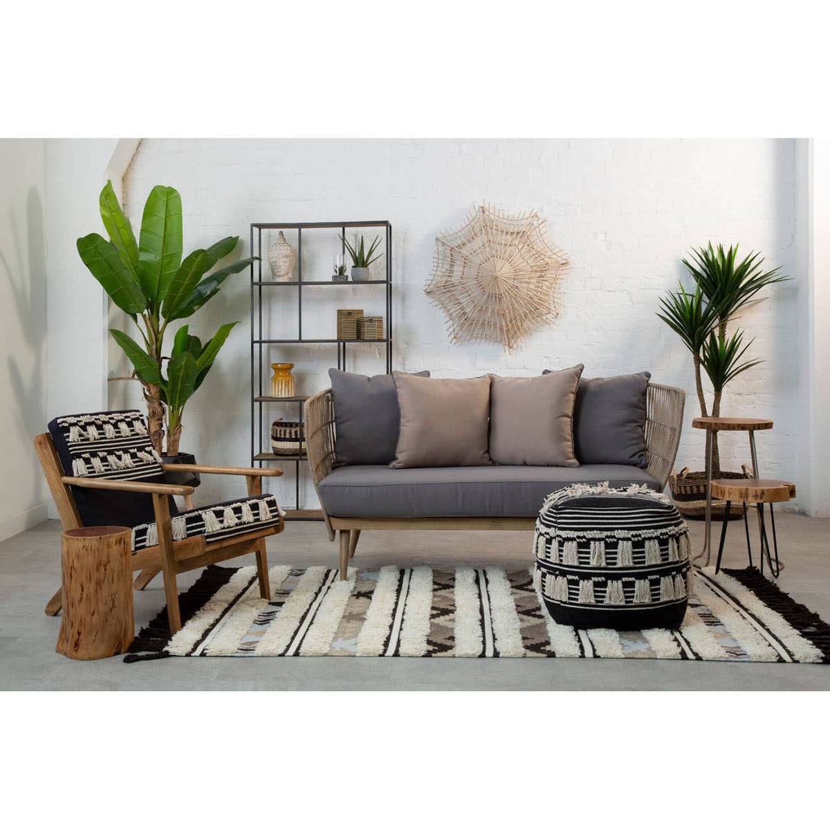 Bristol Woven Rope 2 Seater Sofa with Grey Cushions