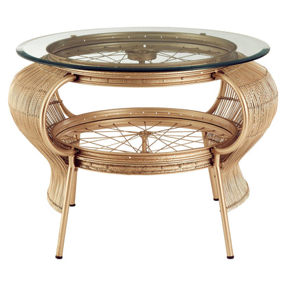 Lyndhurst Champagne Gold Finish Bicycle Wheel Design Coffee Table