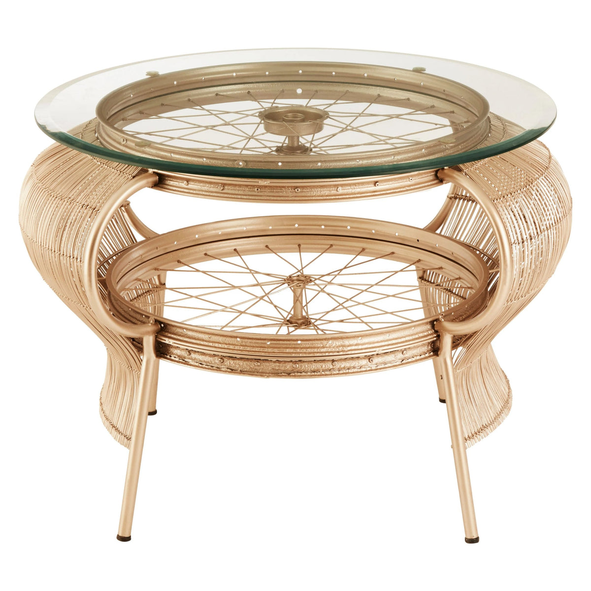 Lyndhurst Champagne Gold Finish Bicycle Wheel Design Coffee Table