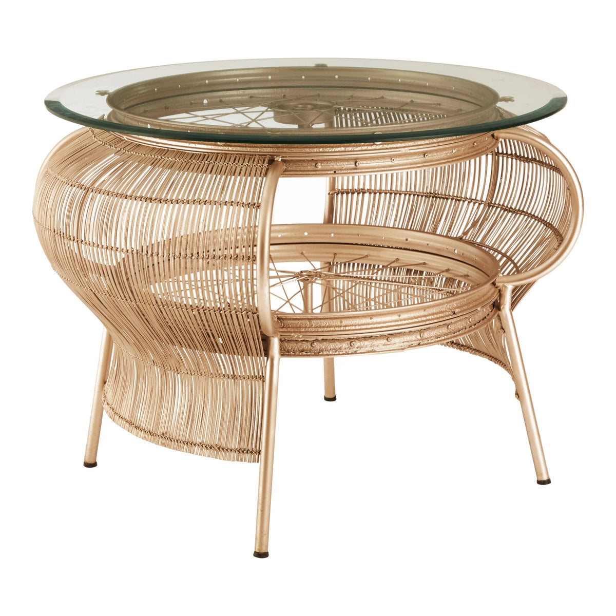 Lyndhurst Champagne Gold Finish Bicycle Wheel Design Coffee Table