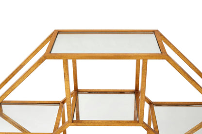 Winchester Antique Gold Finish Hexagon Mirrored Wall Shelf Unit