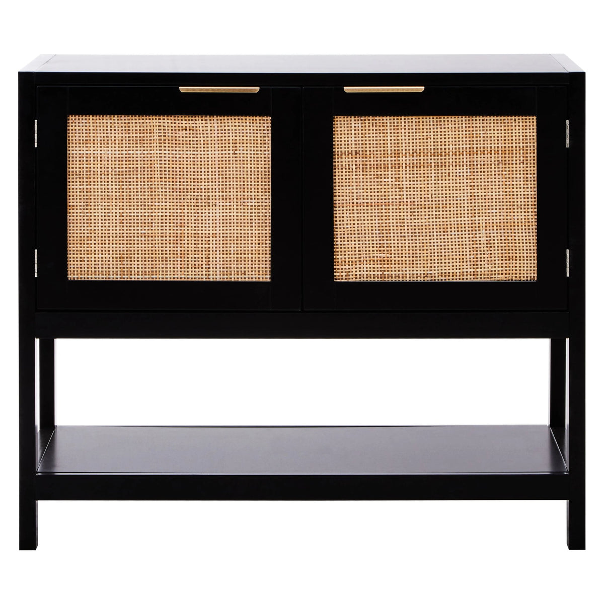 Como Black Finish and Rattan Two Door Side Cabinet