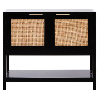 Como Black Finish and Rattan Two Door Side Cabinet