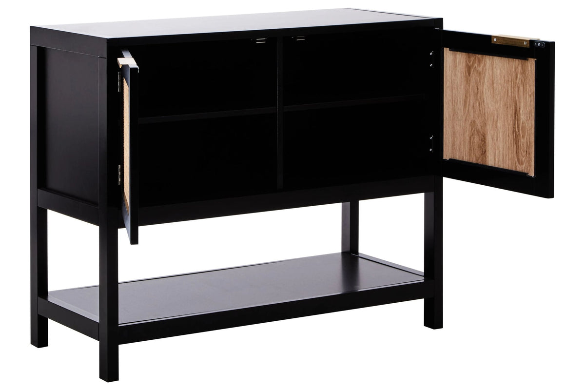 Como Black Finish and Rattan Two Door Side Cabinet