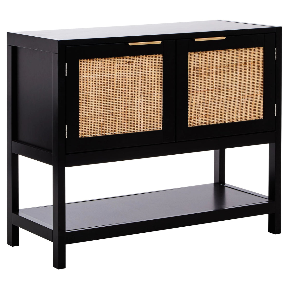 Como Black Finish and Rattan Two Door Side Cabinet