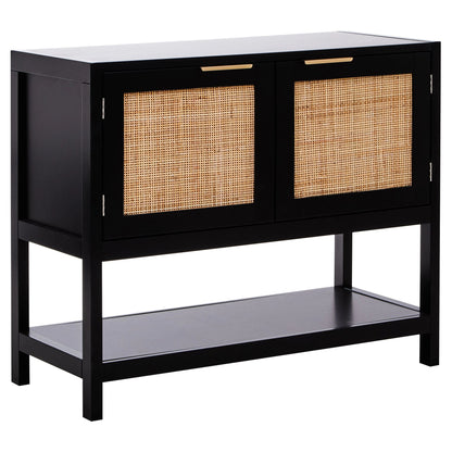 Como Black Finish and Rattan Two Door Side Cabinet