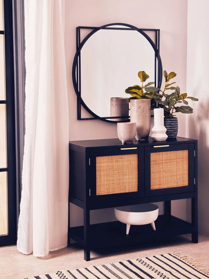 Como Black Finish and Rattan Two Door Side Cabinet