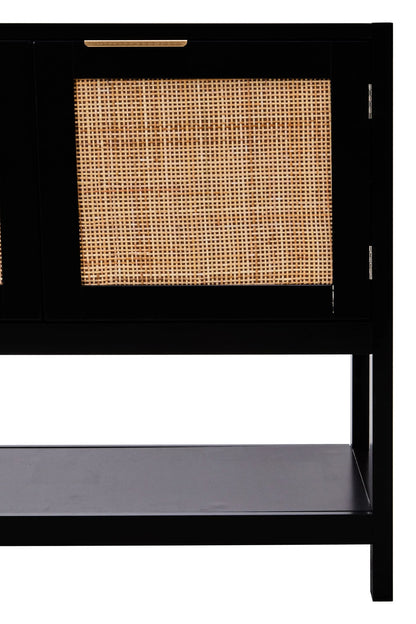 Como Black Finish and Rattan Two Door Side Cabinet