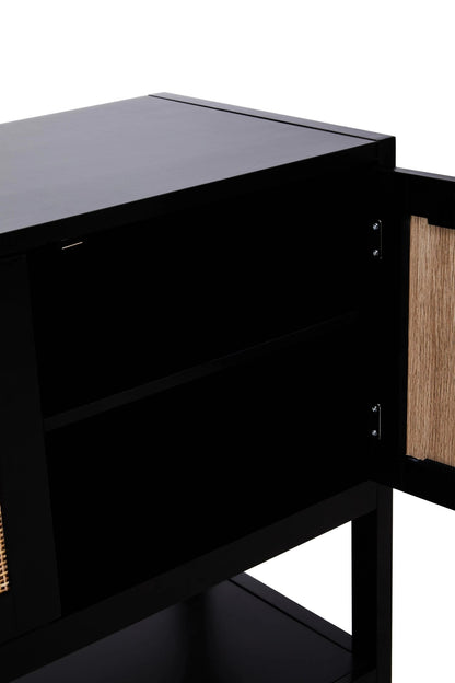 Como Black Finish and Rattan Two Door Side Cabinet