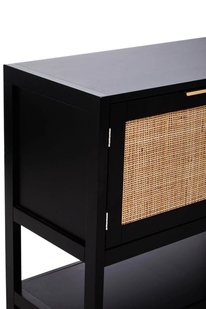 Como Black Finish and Rattan Two Door Side Cabinet