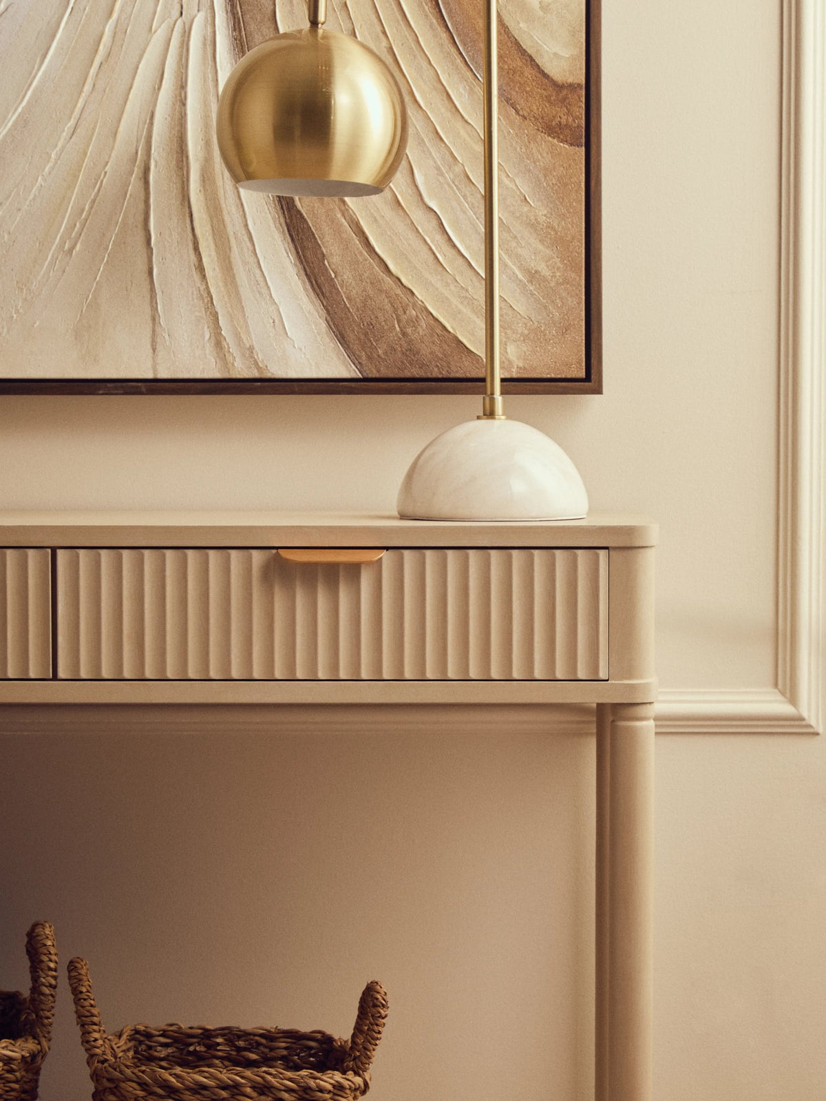 Savoy Two Drawer Reed Detail Taupe Wooden Console Table