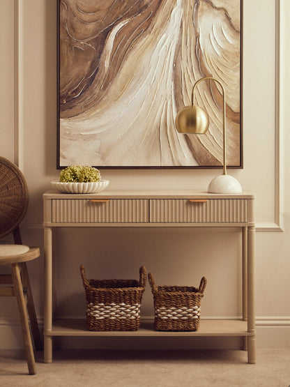 Savoy Two Drawer Reed Detail Taupe Wooden Console Table