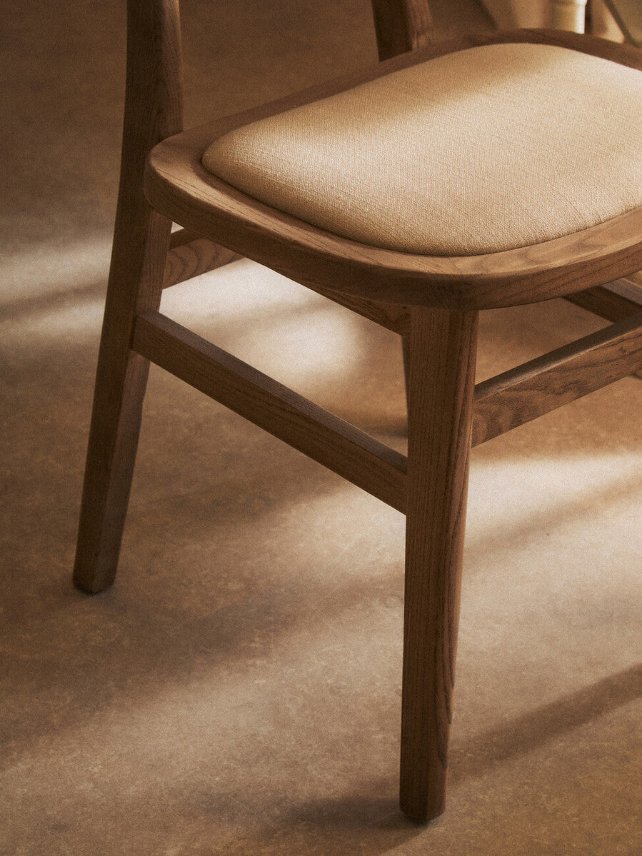 Stirling Beige Fabric and Elm Wood Dining Chair 