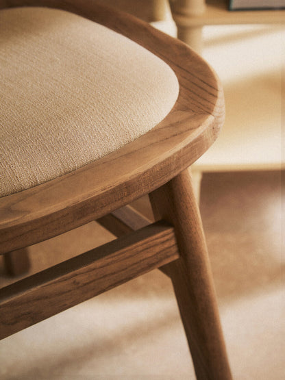 Stirling Beige Fabric and Elm Wood Dining Chair 