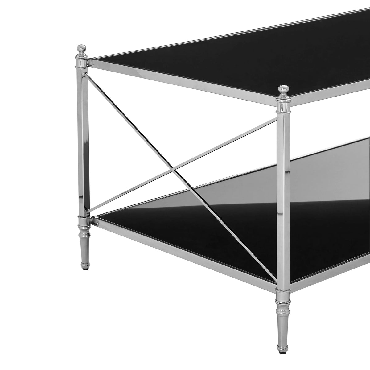 Brighton Black Glass and Nickel Finish Rectangular Coffee Table