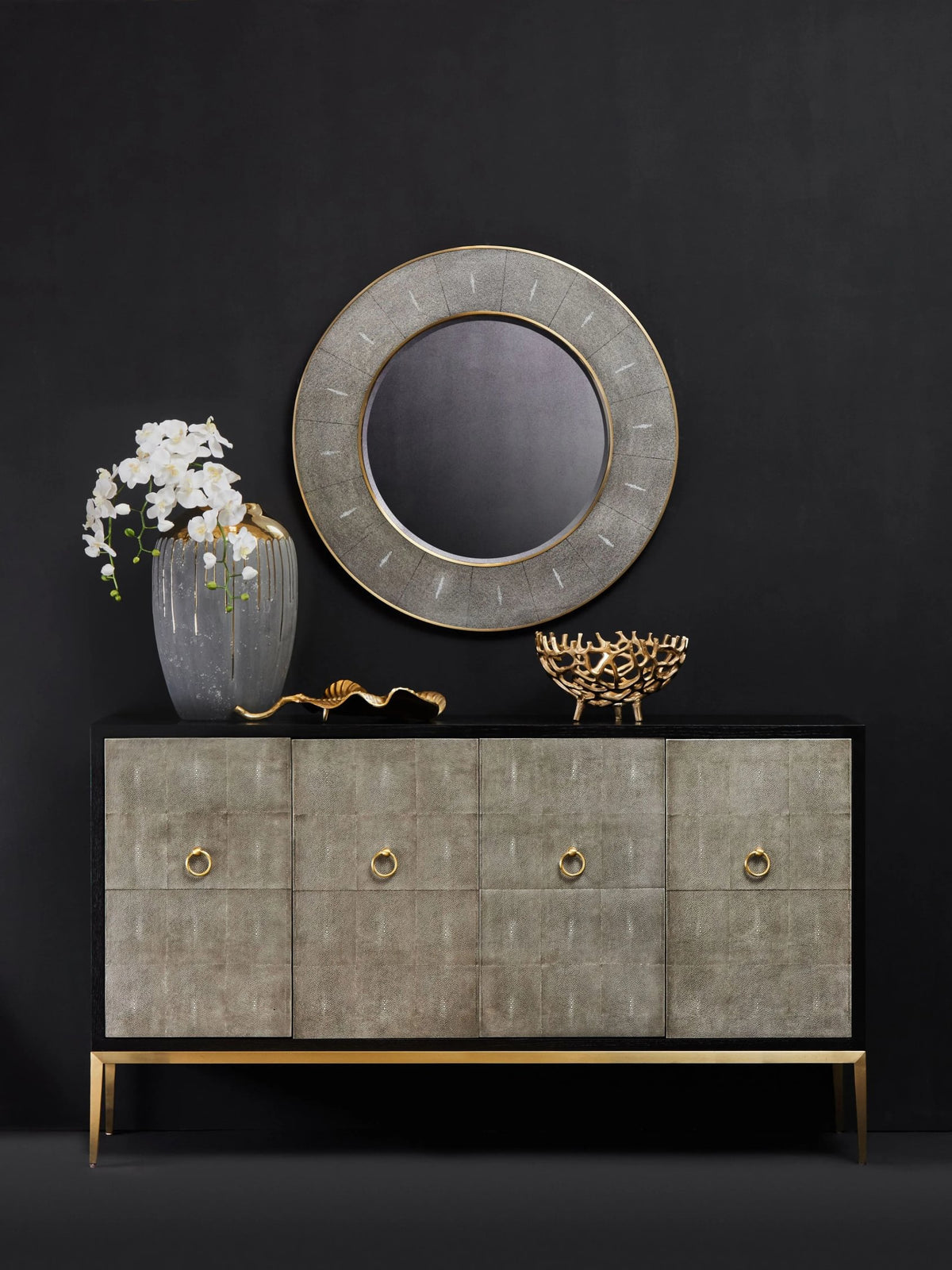 Valencia Grey Shagreen Effect 4 Door Sideboard