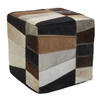Wareham Natural Colourblock Hair On Leather Pouffe