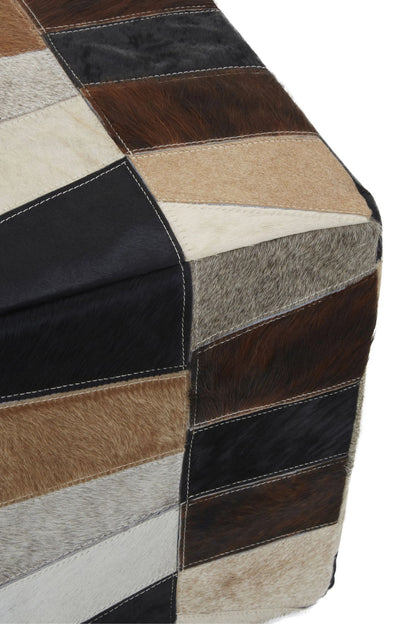 Wareham Natural Colourblock Hair On Leather Pouffe