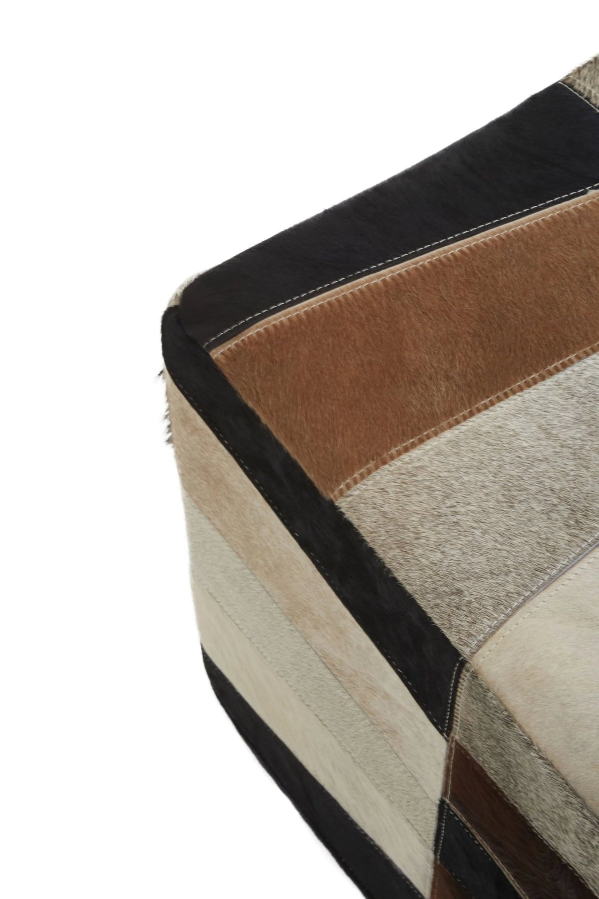 Wareham Natural Colourblock Hair On Leather Pouffe