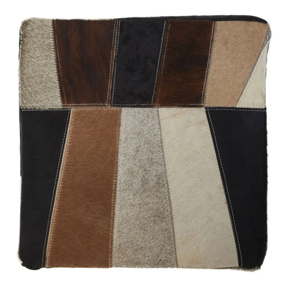 Wareham Natural Colourblock Hair On Leather Pouffe