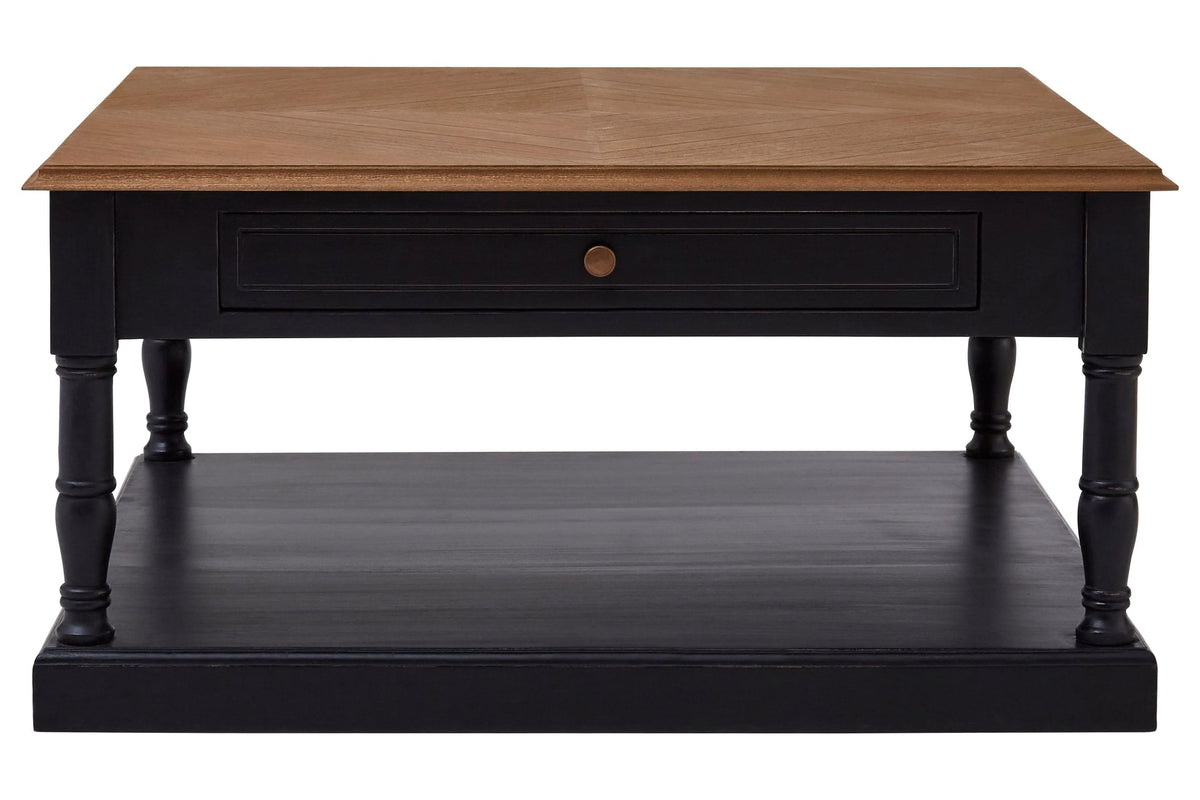 Stirling Black and Natural Wooden Coffee Table with Drawer