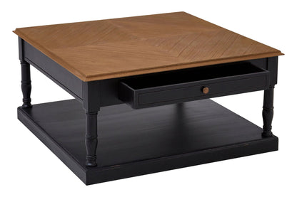 Stirling Black and Natural Wooden Coffee Table with Drawer