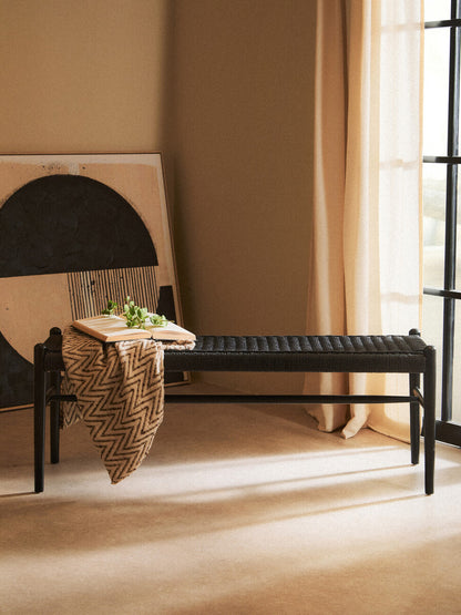 Stirling Black Rope and Elm Wood Bench