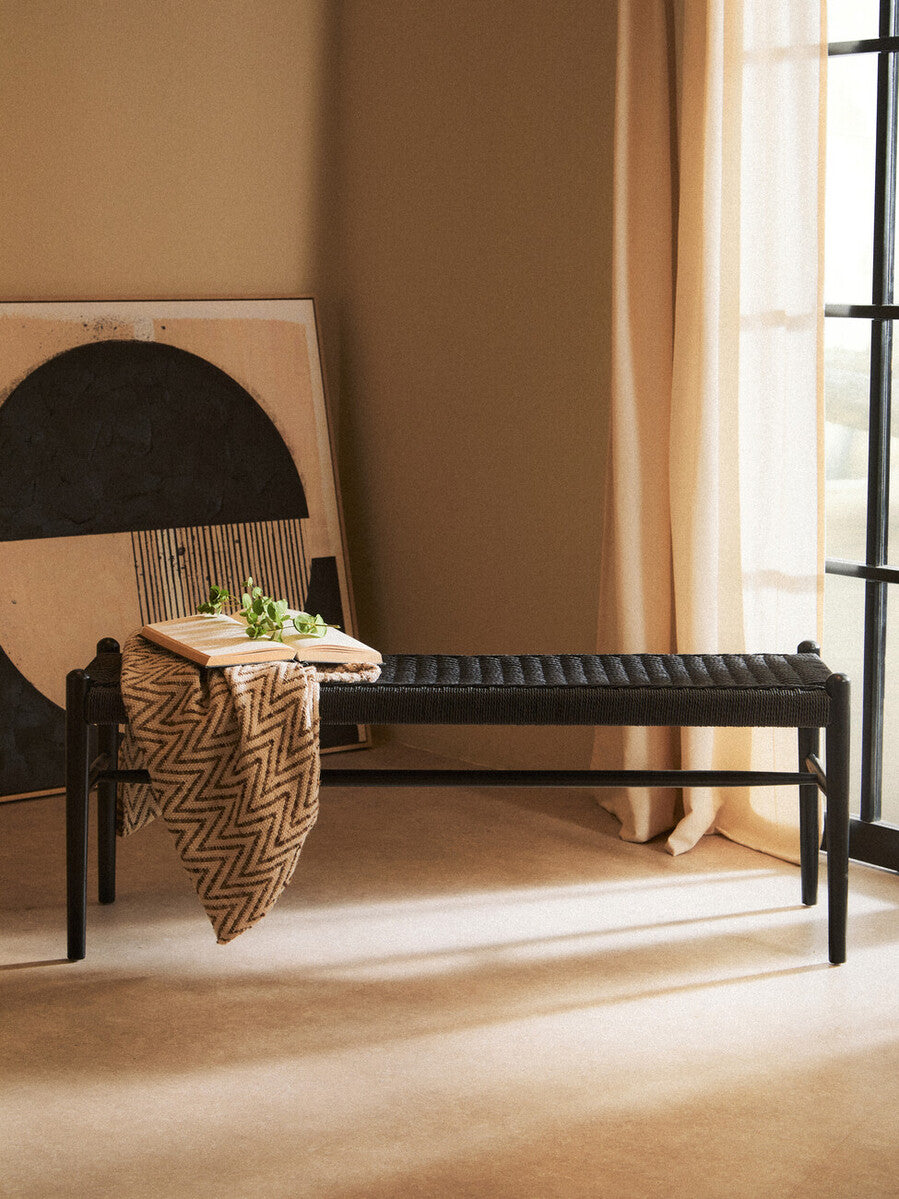 Stirling Black Rope and Elm Wood Bench