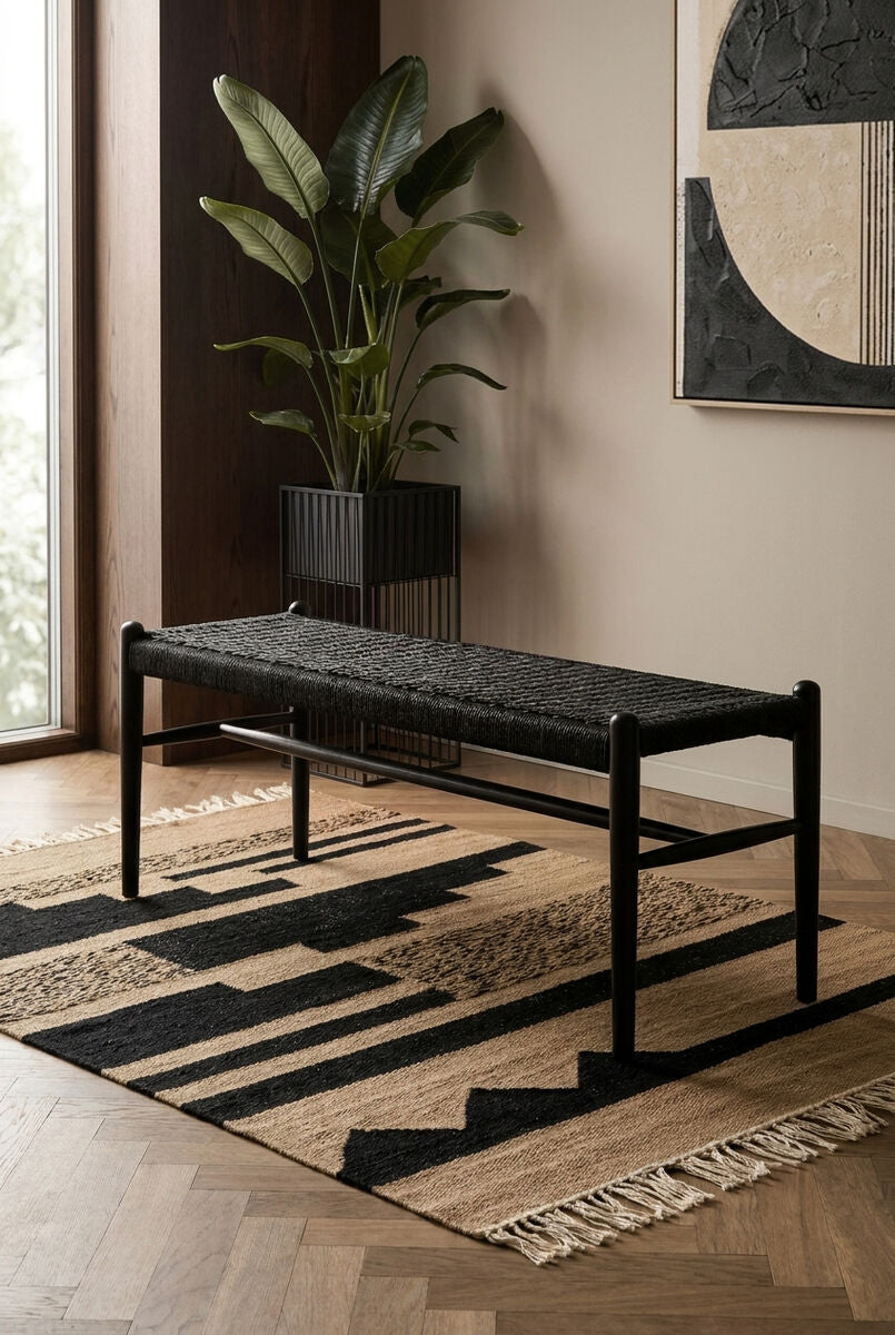 Stirling Black Rope and Elm Wood Bench
