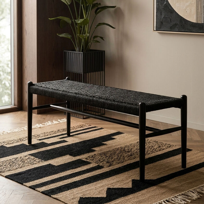 Stirling Black Rope and Elm Wood Bench