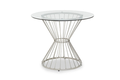 Boston Hourglass Dining Table with Clear Glass and Silver Base