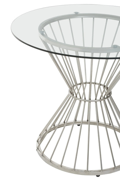 Boston Hourglass Dining Table with Clear Glass and Silver Base