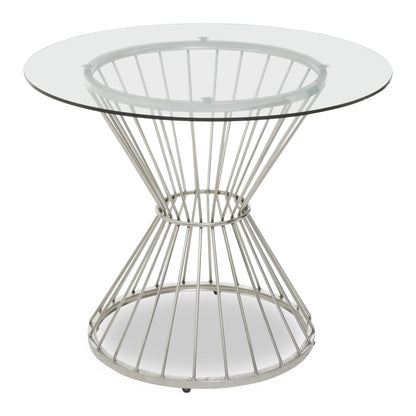 Boston Hourglass Dining Table with Clear Glass and Silver Base