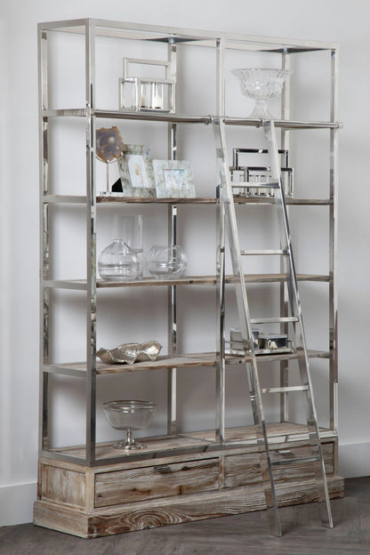 Notting White Wash Pine Wood Shelving Unit with Ladder