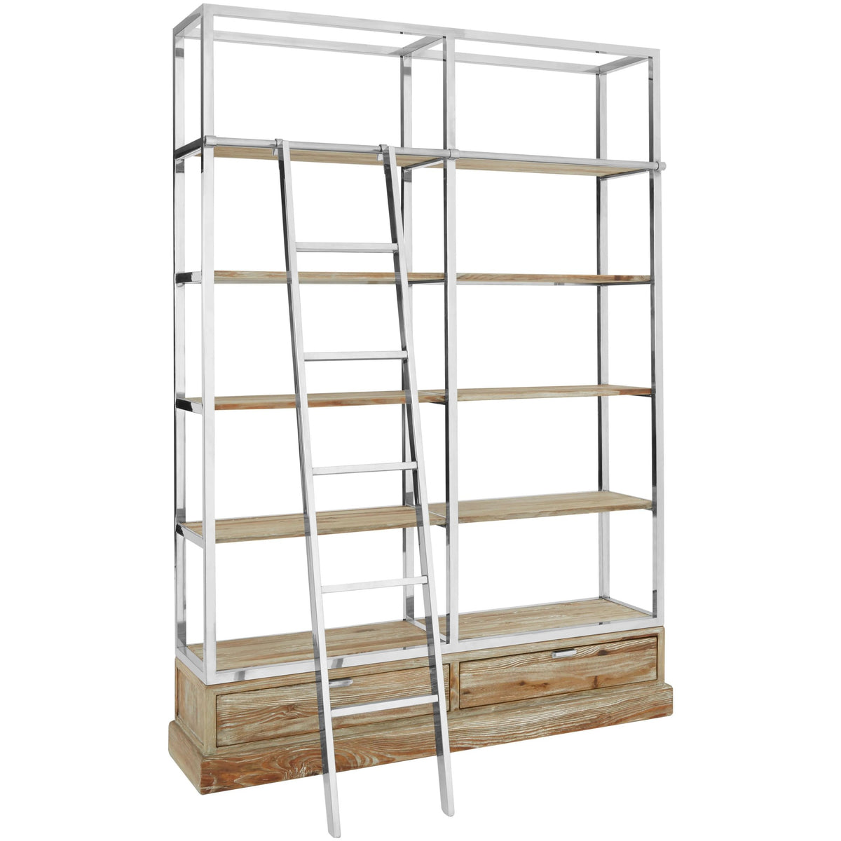 Notting White Wash Pine Wood Shelving Unit with Ladder